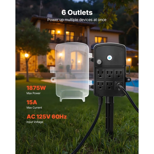 25FT Outdoor Power Stake Extension Cord