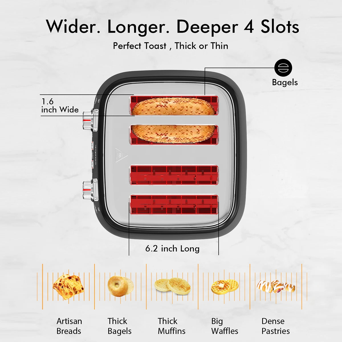 4 Slice Toaster, Dual Controls, Removable Crumb Tray
