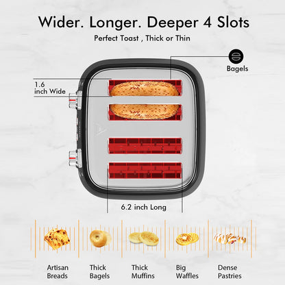 4 Slice Toaster, Dual Controls, Removable Crumb Tray