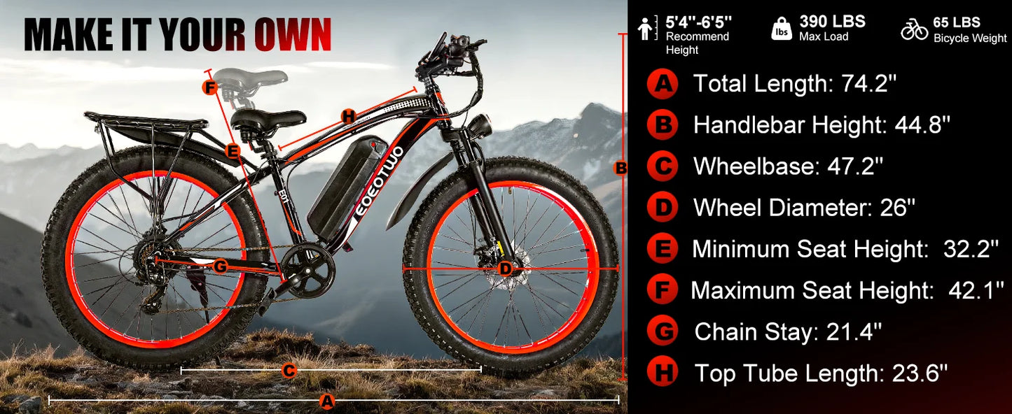 Electric Bike 26"x4.0 All Terrain 34MPH Mountain Bicycle
