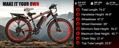 Electric Bike 26"x4.0 All Terrain 34MPH Mountain Bicycle
