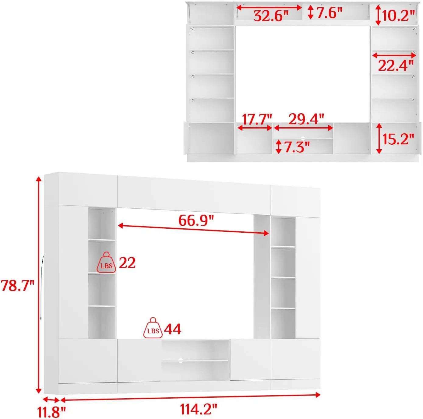 114" Large Wall Unit Entertainment Center with Bookshelves
