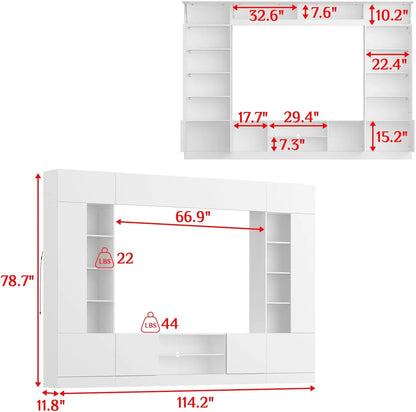 114" Large Wall Unit Entertainment Center with Bookshelves