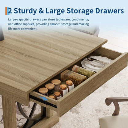 71 Inch Dining Table With 2 Storage Drawers