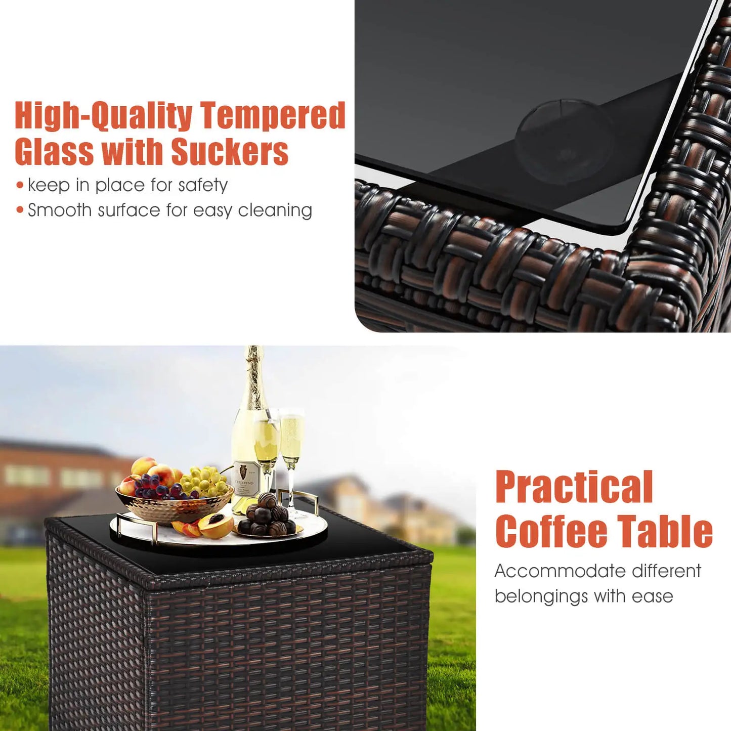 3 PCS Patio Rattan Furniture Set
