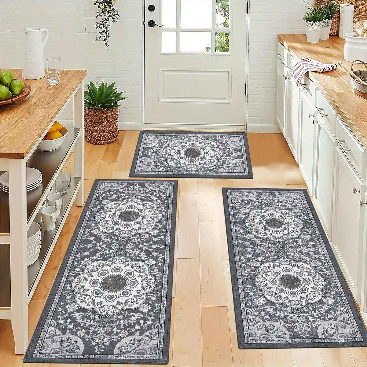 3-pcs floor mat set with non-slip bottom
