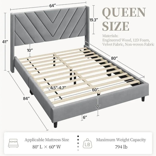 Bed Frame Upholstered Platform Bed with Tufted Headboard