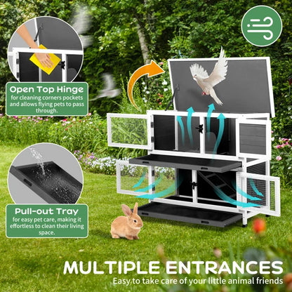 2 Story Solid Wood Rabbit Hutch Bunny Cage