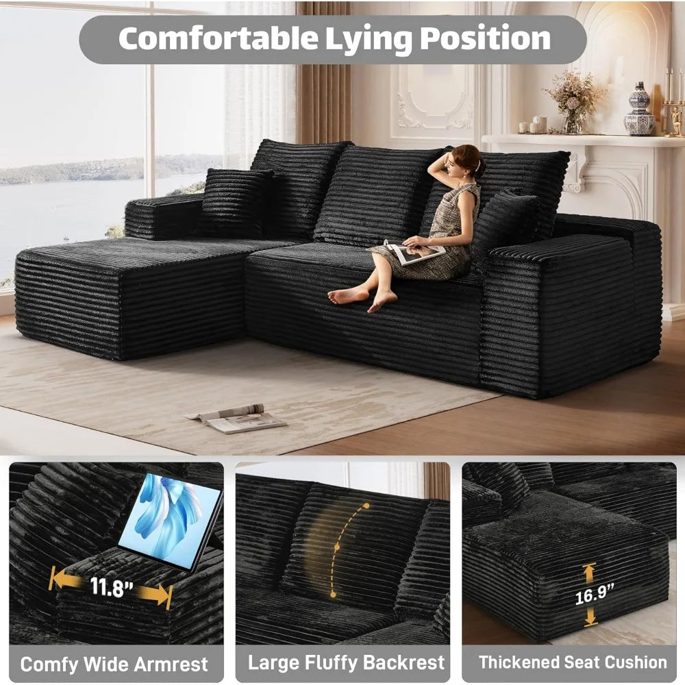 107" Comfy L Shaped   Modern Deep Seat Plush Corduroy couche