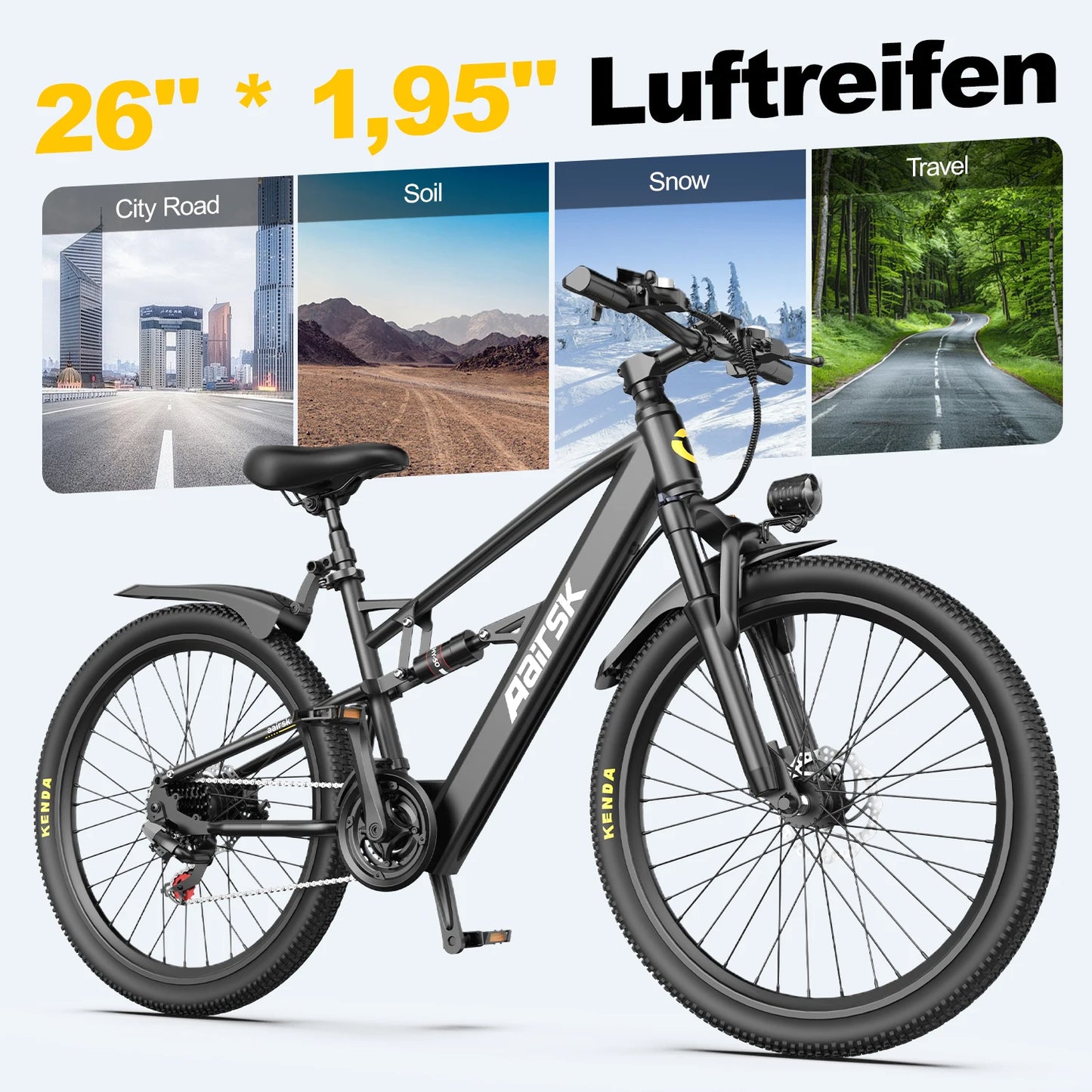 26" Electric Bike, with 21 Speed Dual Suspension