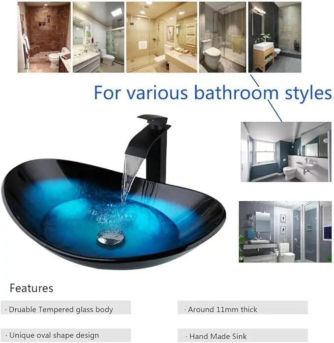 Tempered Glass Bathroom Sink with Pop-Up Drain
