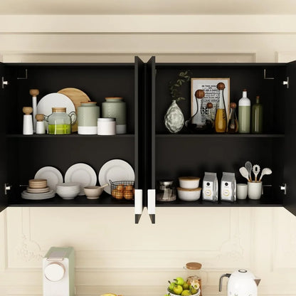 Wall-Mounted Pantry Cabinet Set with Doors & Countertop