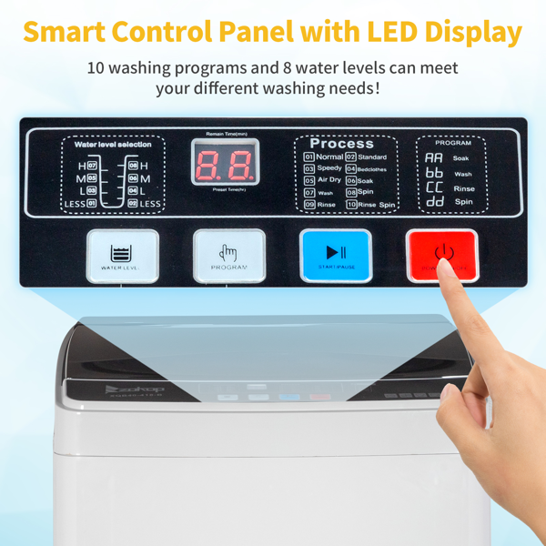 Portable Washer with LED Display, 10 Wash Cycles