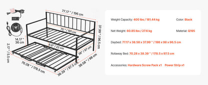 Twin/Full Size Daybed Frame w/ Charging Station