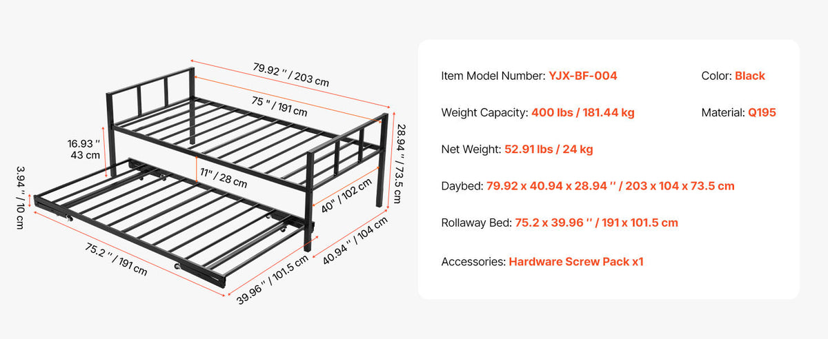 Twin/Full Size Daybed Frame w/ Charging Station