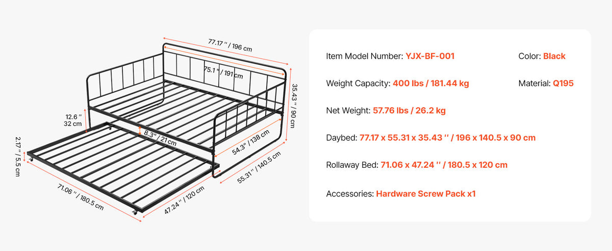 Twin/Full Size Daybed Frame w/ Charging Station