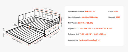 Twin/Full Size Daybed Frame w/ Charging Station
