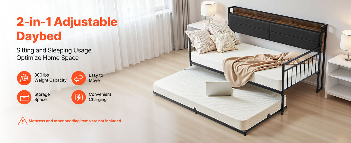 Twin/Full Size Daybed Frame w/ Charging Station