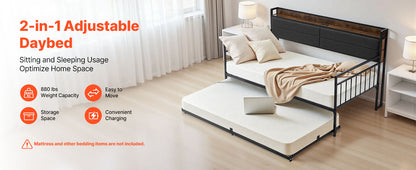 Twin/Full Size Daybed Frame w/ Charging Station