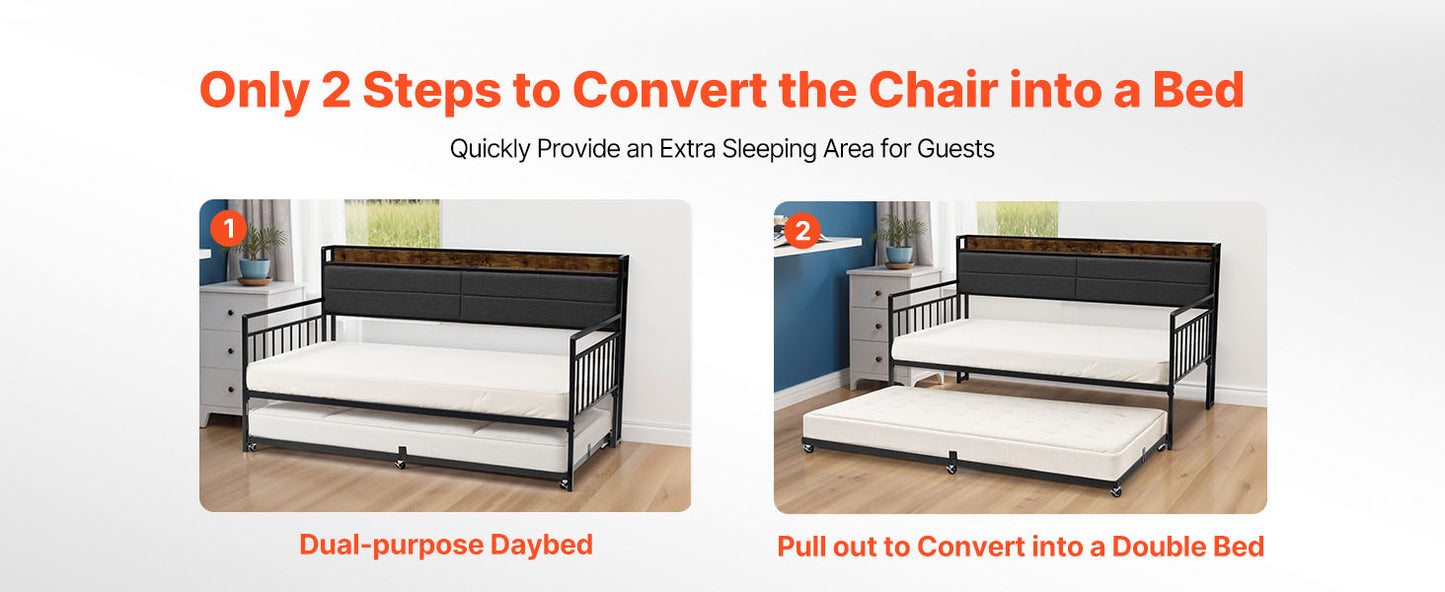 Twin/Full Size Daybed Frame w/ Charging Station