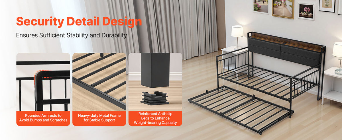 Twin/Full Size Daybed Frame w/ Charging Station