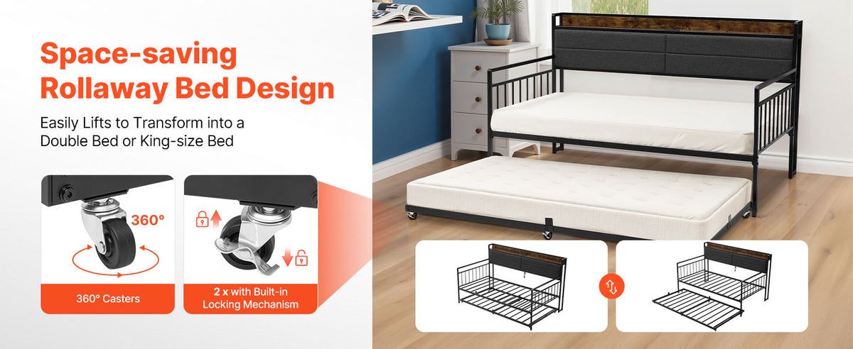 Twin/Full Size Daybed Frame w/ Charging Station