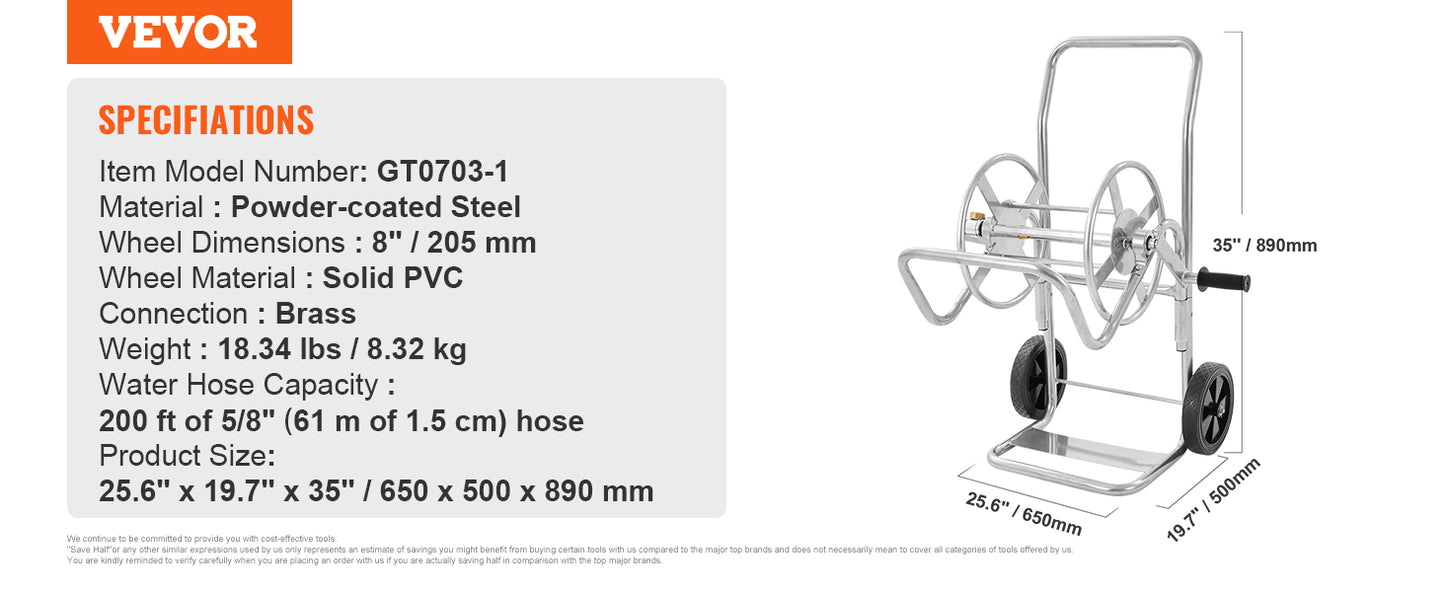 Duty Powder-coated Steel Water Hose Cart