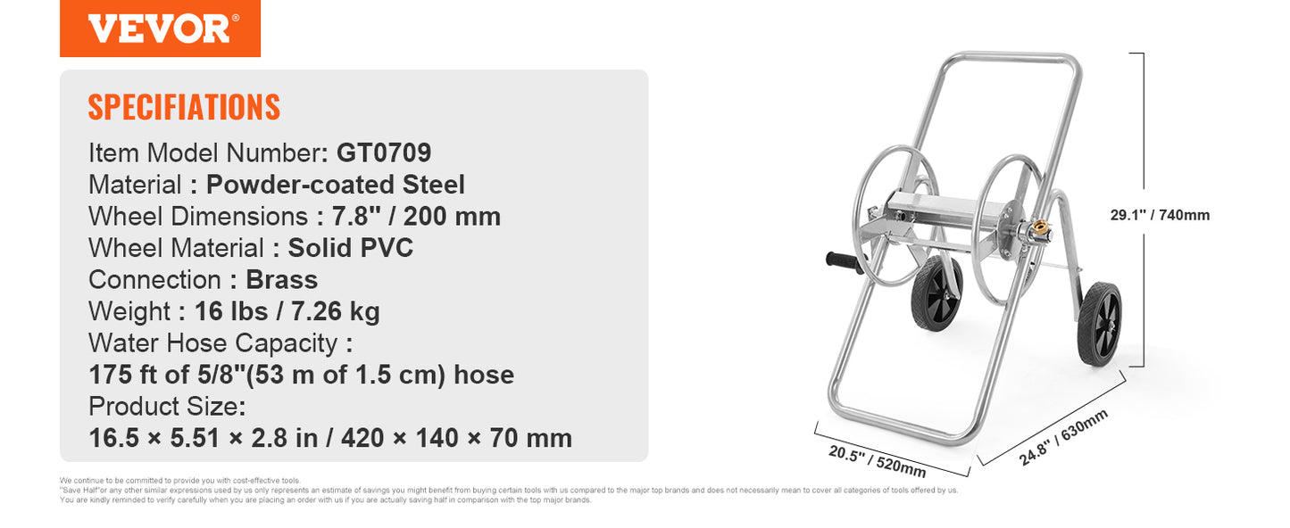 Duty Powder-coated Steel Water Hose Cart