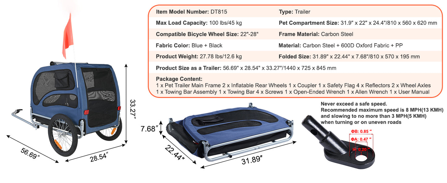 100lbs Pet Cart Bicycle Carrier Trailer