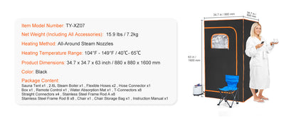 1200-Watt Compact Portable Steam Sauna Tent with Remote Control
