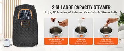 1200-Watt Compact Portable Steam Sauna Tent with Remote Control