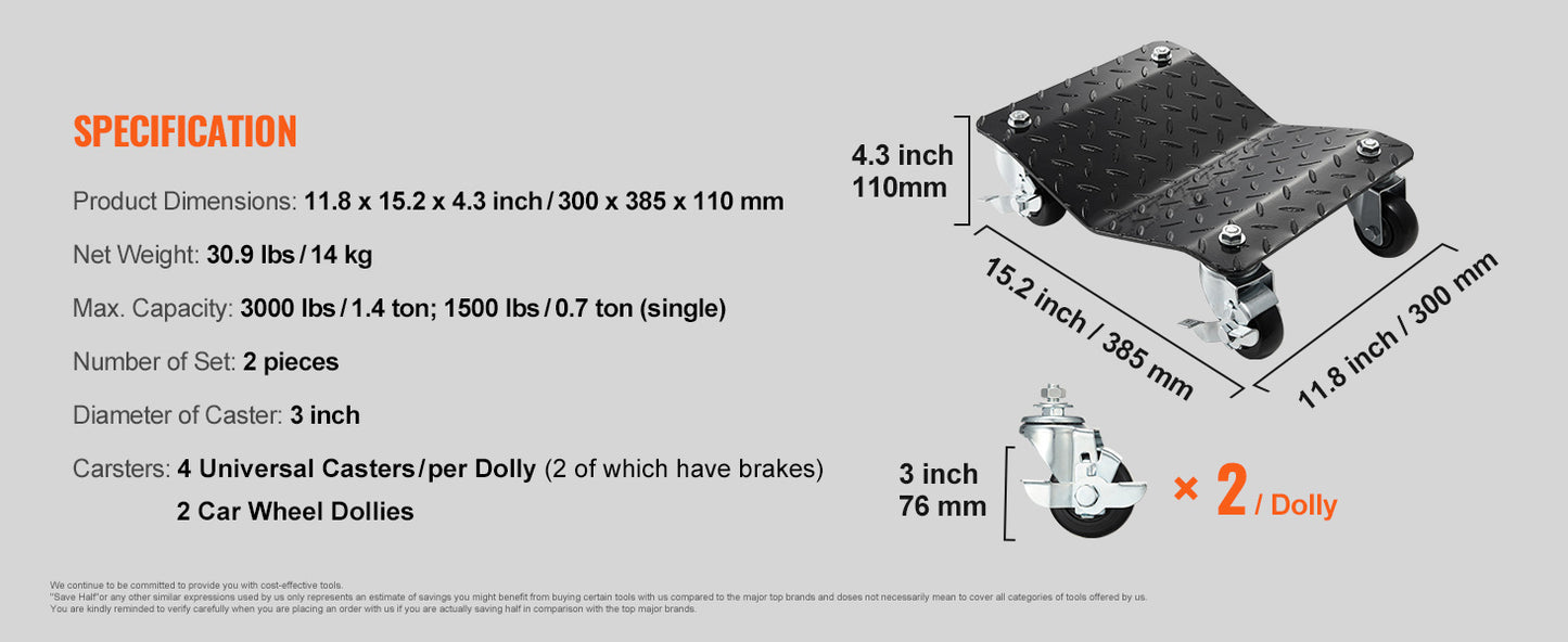 2/4PCS Wheel Trolley Dolly, 1500Lbs Weight Capacity